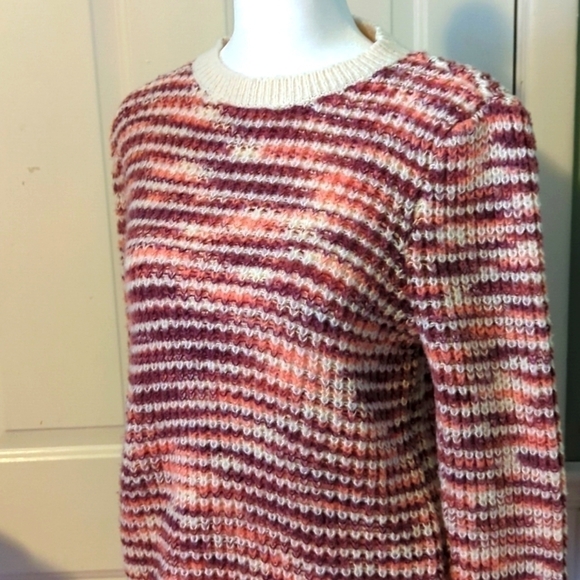 Loft Outlet Large Colorful Sweater Maroon Cream - Picture 2 of 10